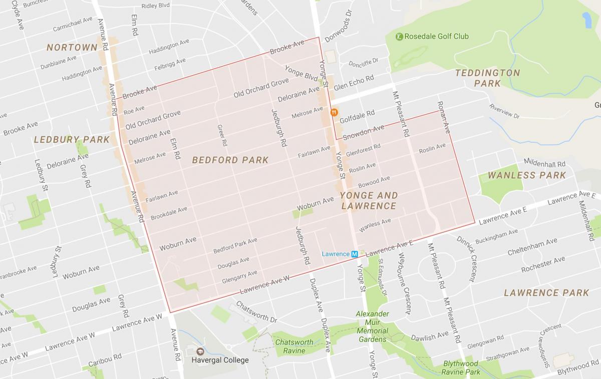 Peta Taman Bedford kejiranan Toronto