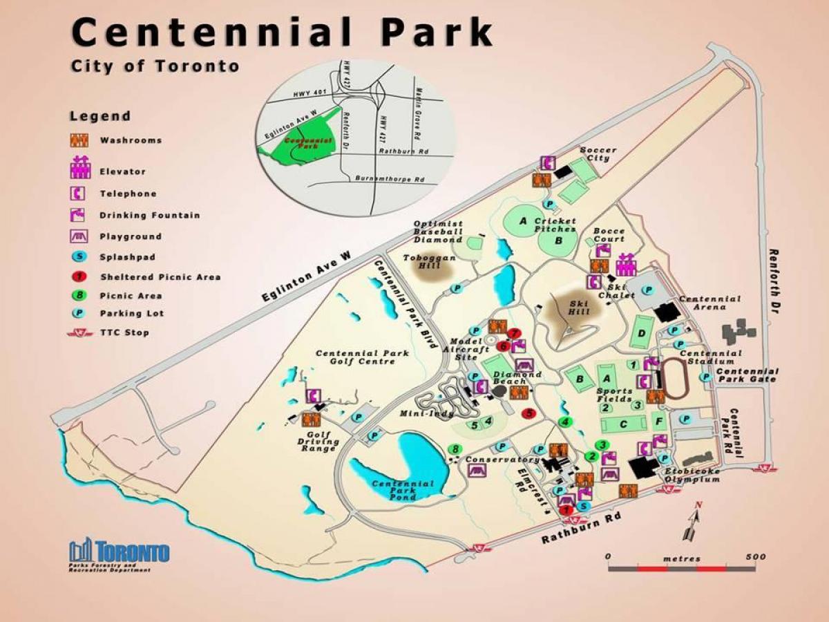 Peta Taman Centennial rumah Hijau Toronto