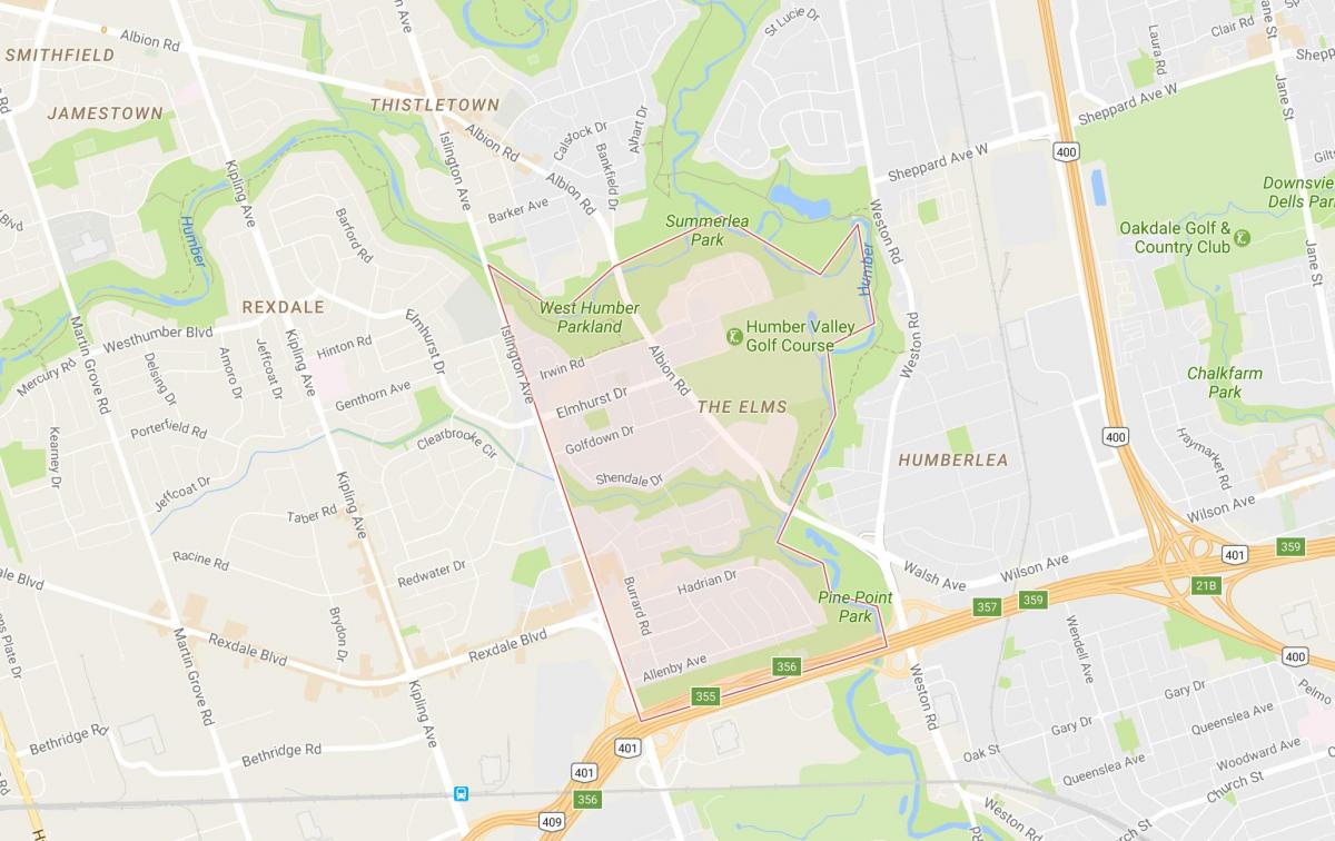Peta Elms kejiranan Toronto