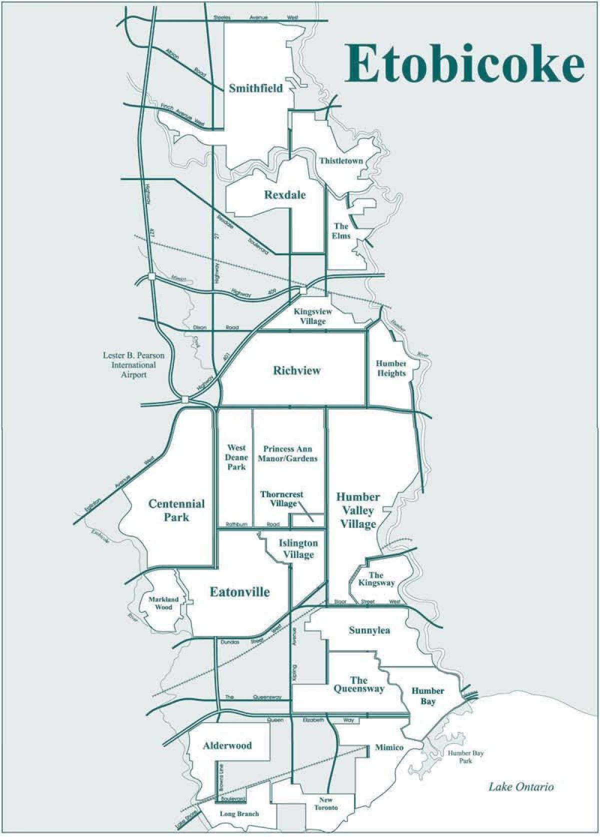 Peta Etobicoke kejiranan Toronto