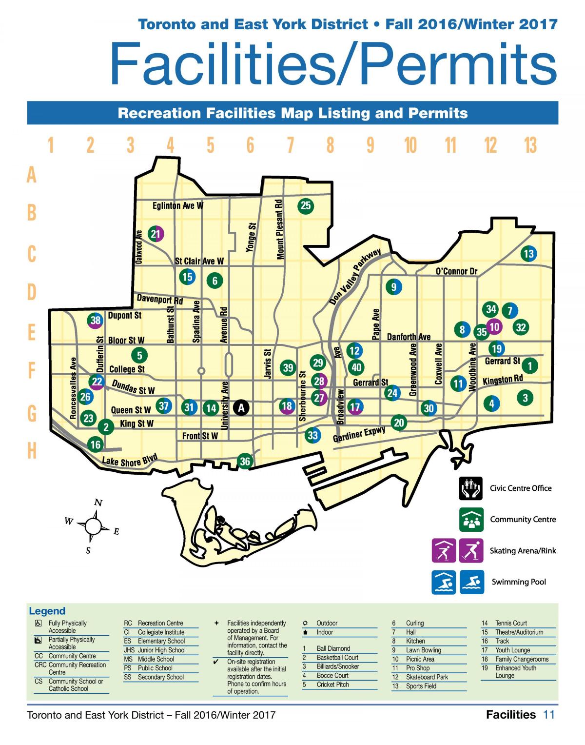 Peta fasilitas rekreasi Toronto