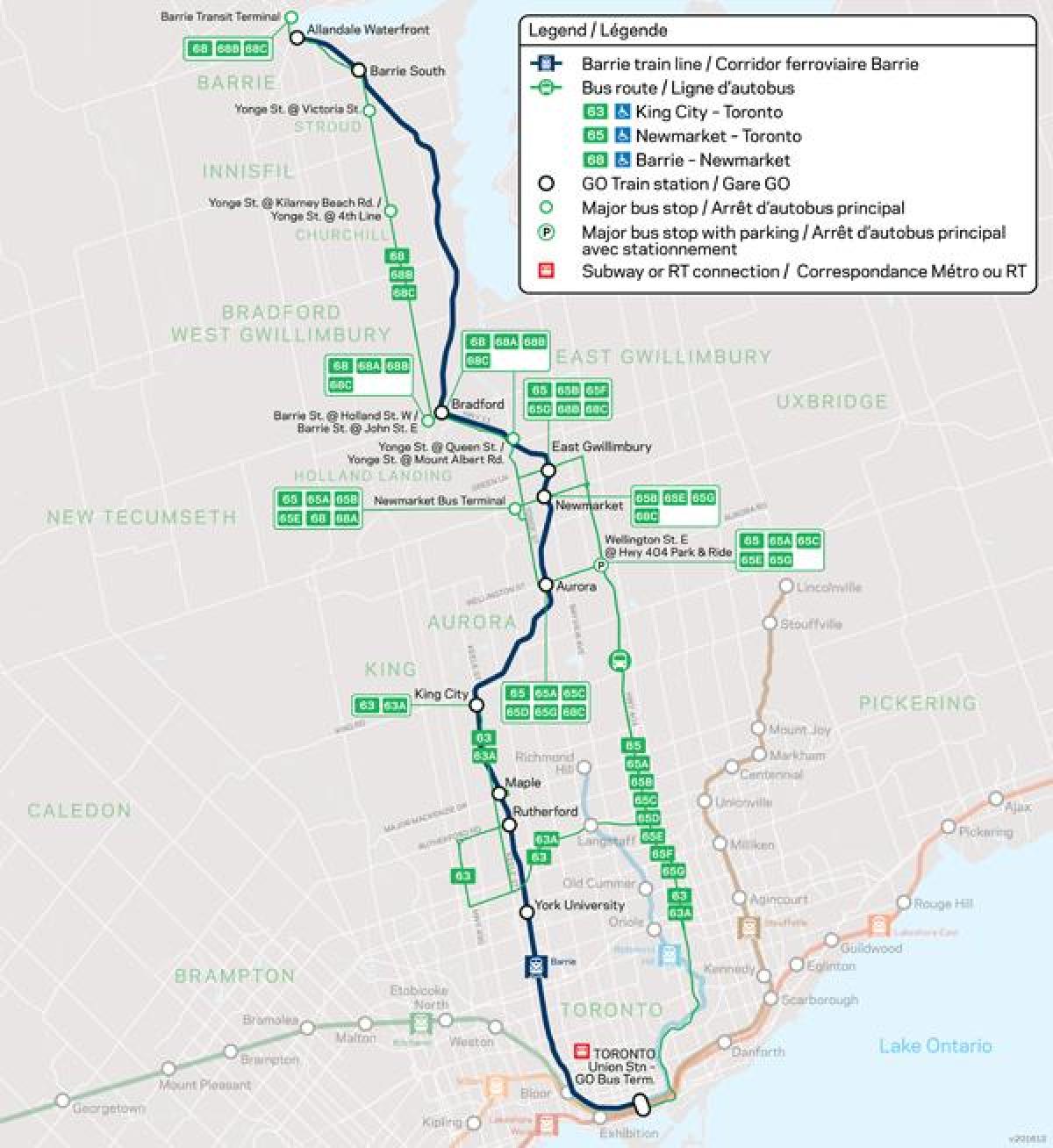 Peta garis Barrie Pergi Transit