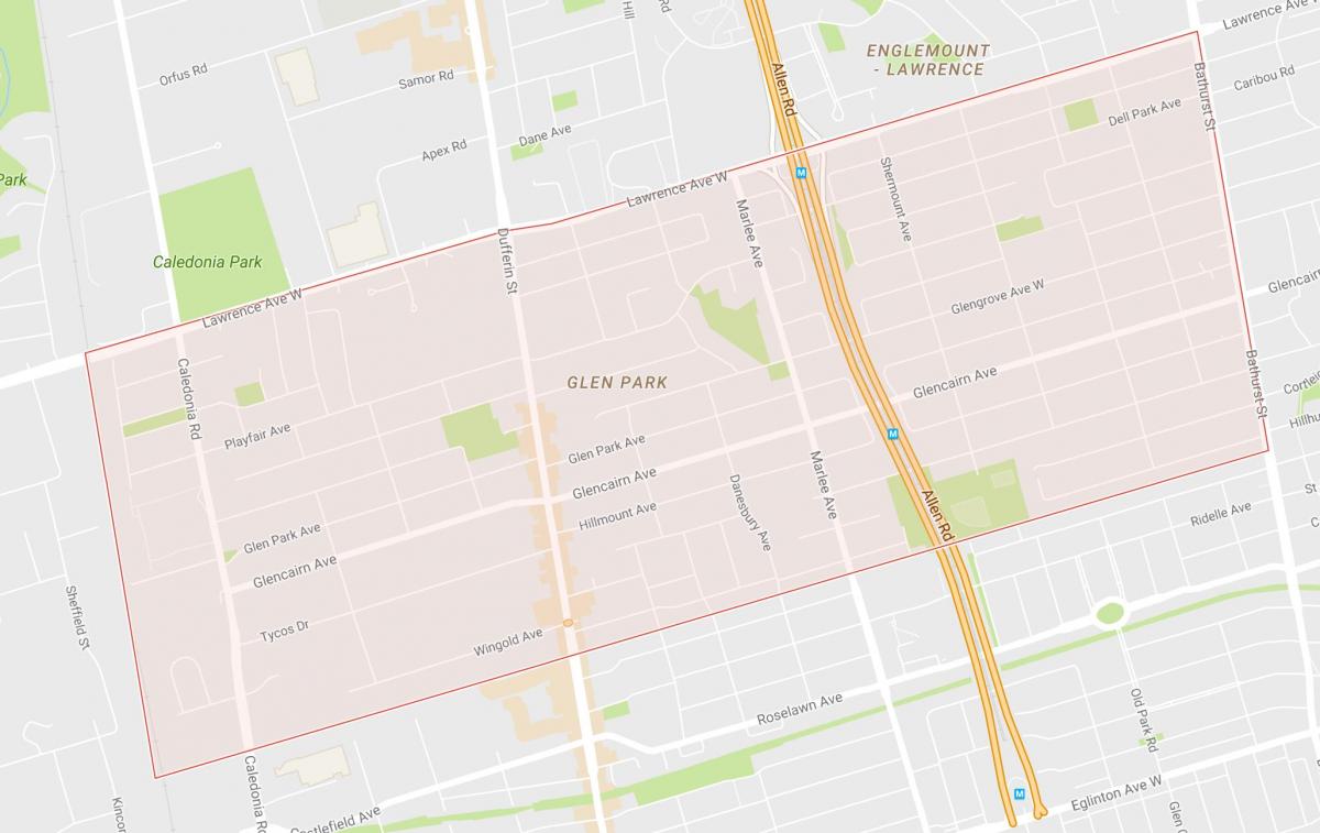 Peta Glen Park lingkungan Toronto