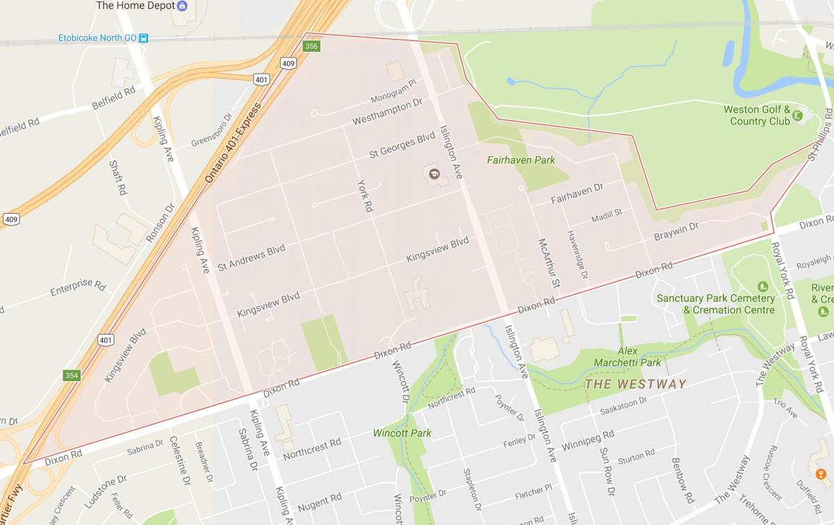 Peta Kingsview Kampung kejiranan Toronto