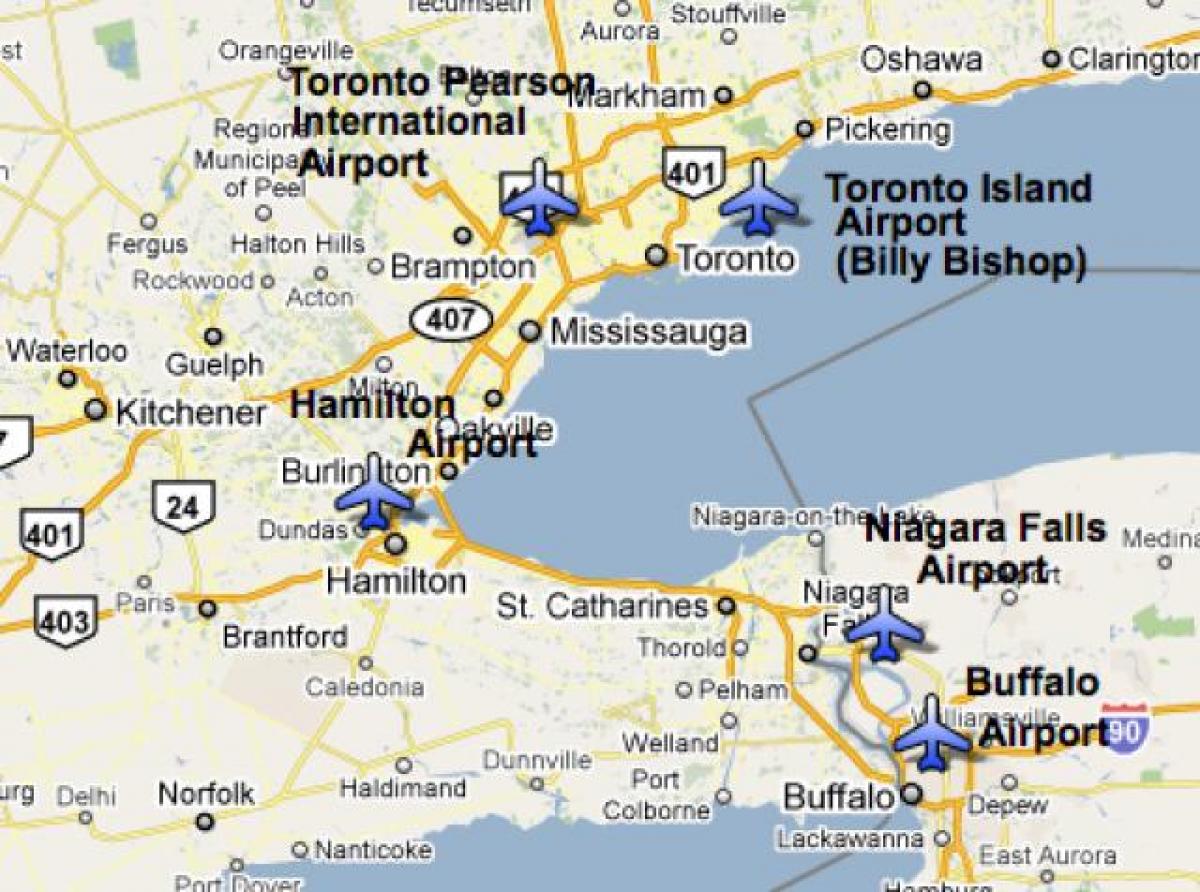 Peta lapangan Terbang terdekat Toronto