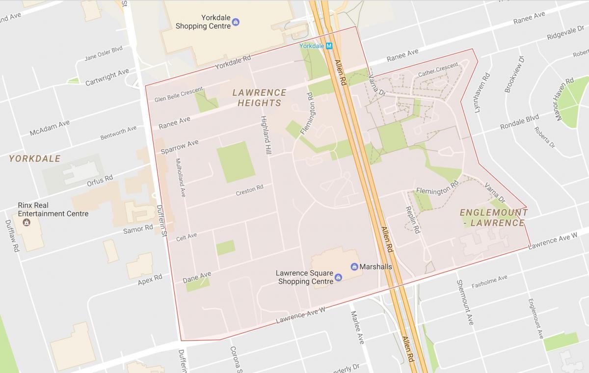 Peta Lawrence Heights kejiranan Toronto