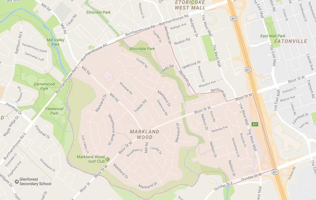 Peta Markland Kayu kejiranan Toronto
