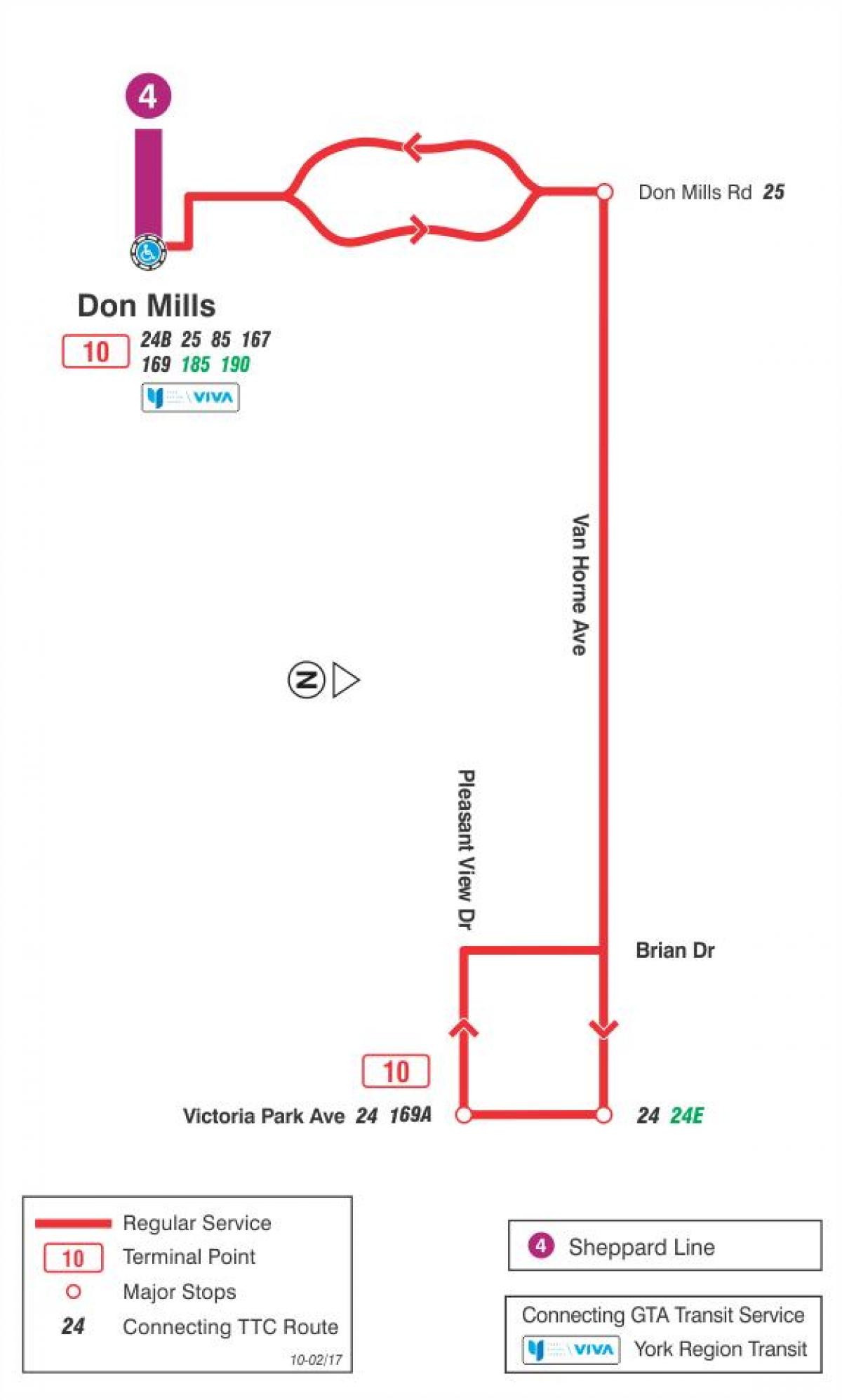 Peta METRO 10 Van Horne bas laluan Toronto
