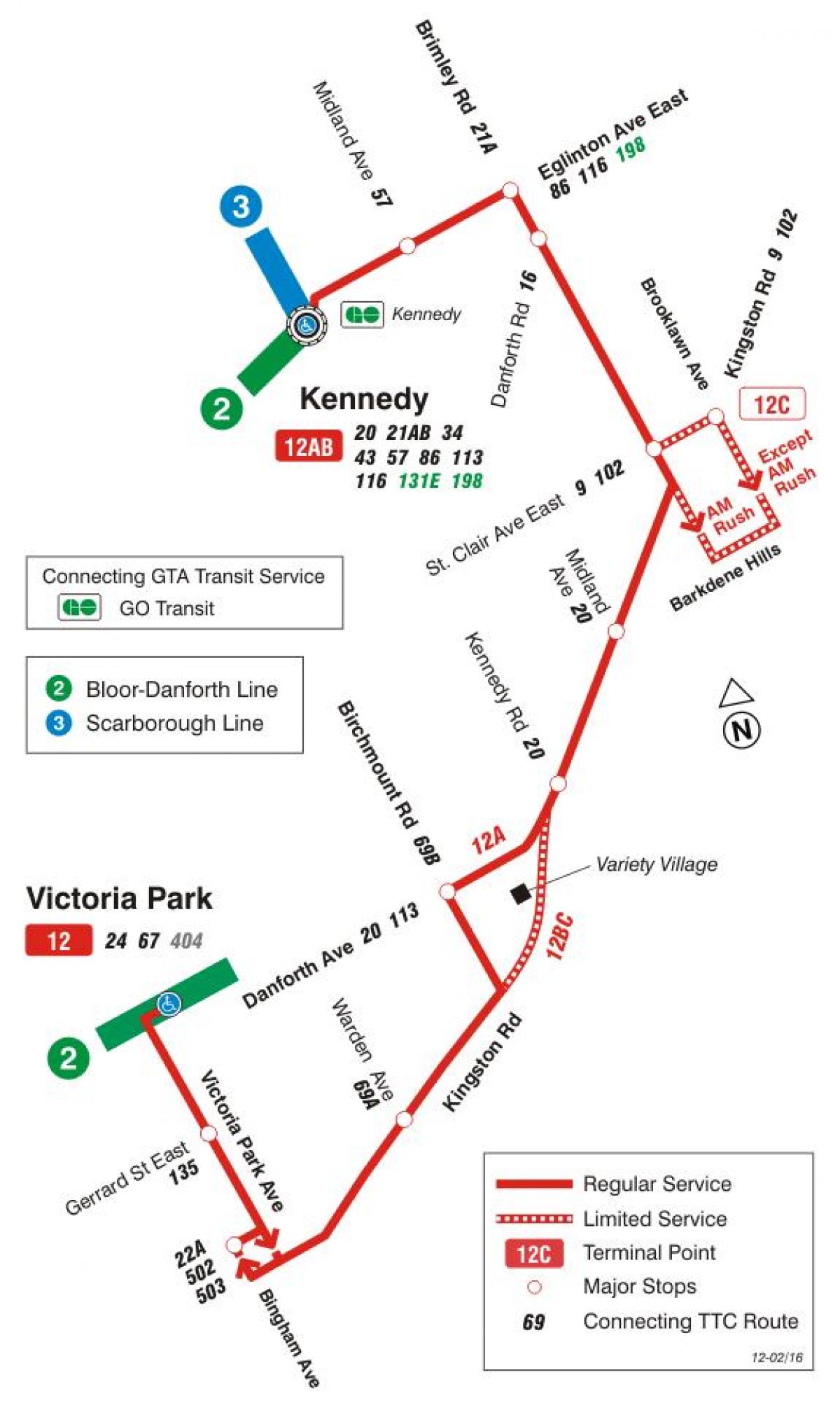 Peta METRO 12 Kingston Rd bas laluan Toronto