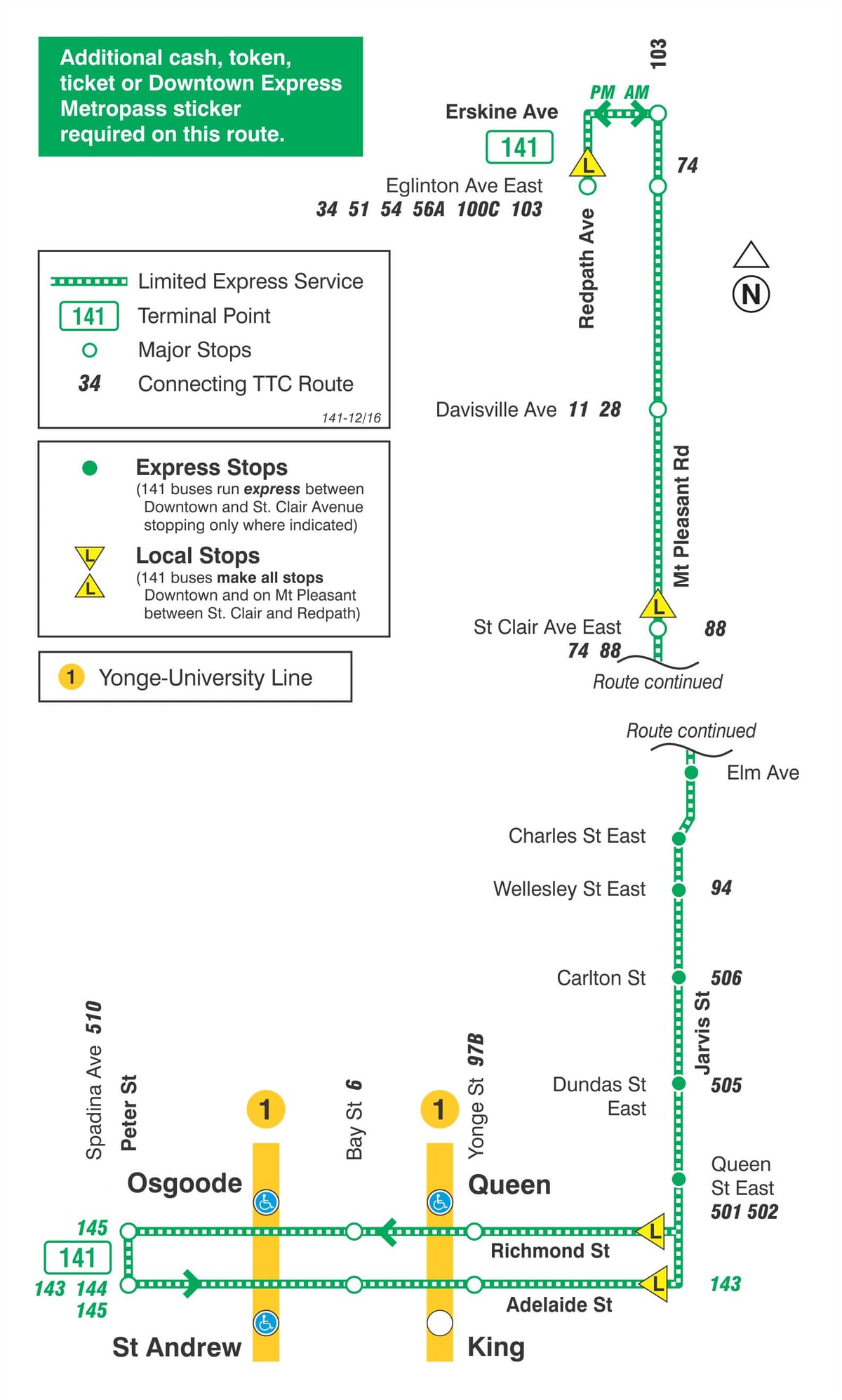 Peta METRO 141 Downtown / Mt Menyenangkan Express bas laluan Toronto