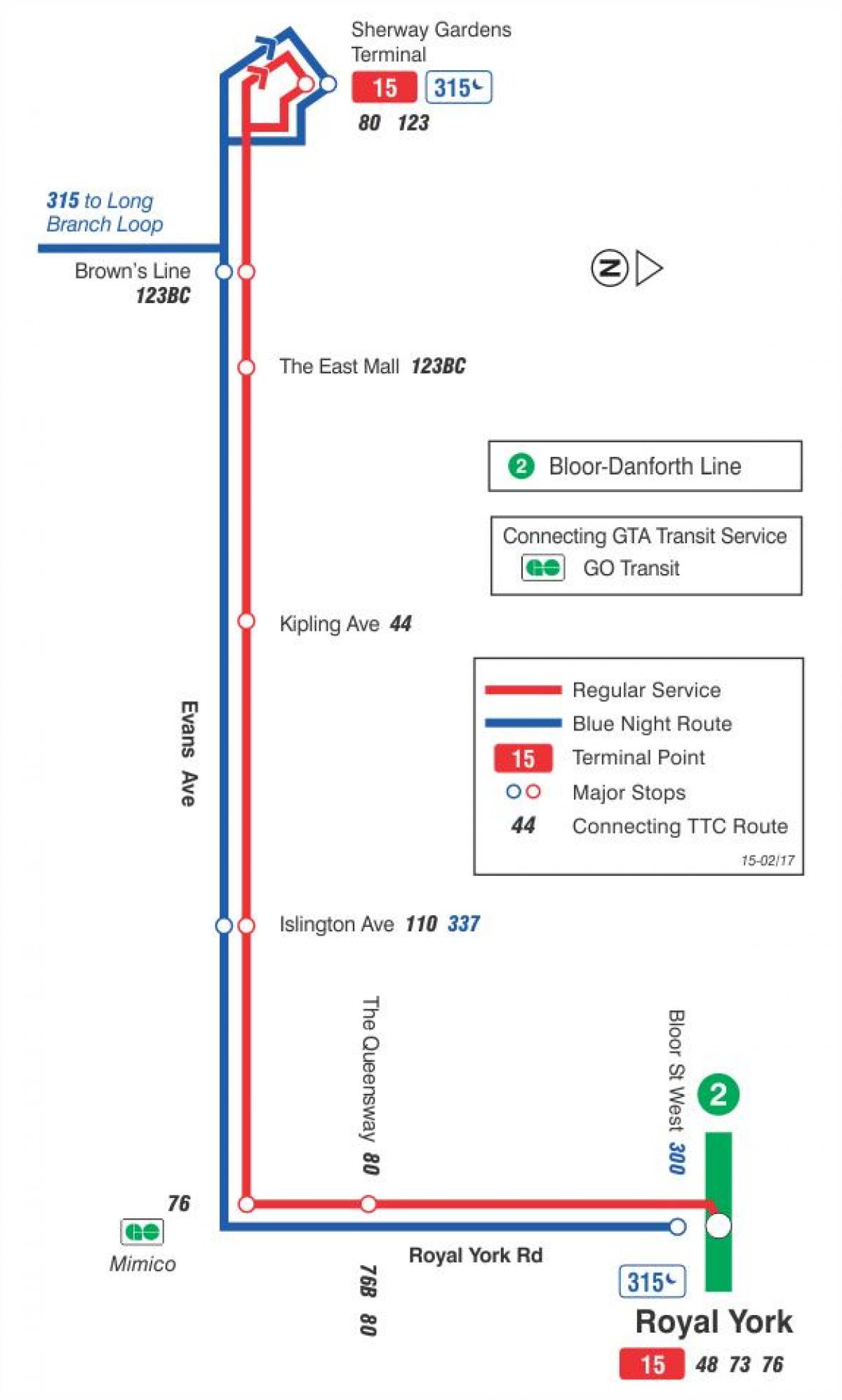 Peta METRO 15 Evans bas laluan Toronto