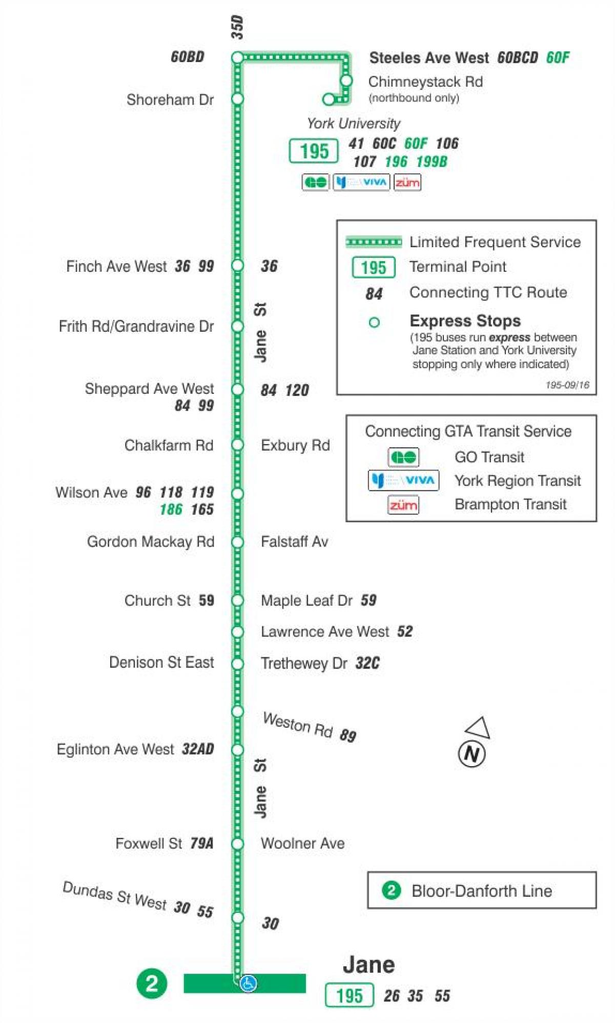 Peta METRO 195 Jane Roket bas laluan Toronto