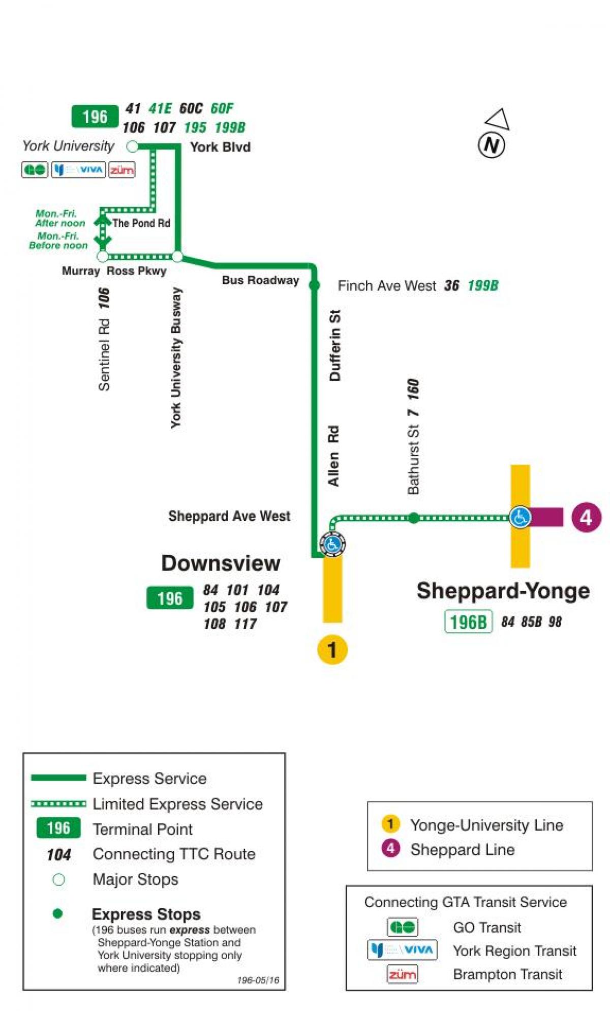 Peta METRO 196 York University Roket bas laluan Toronto