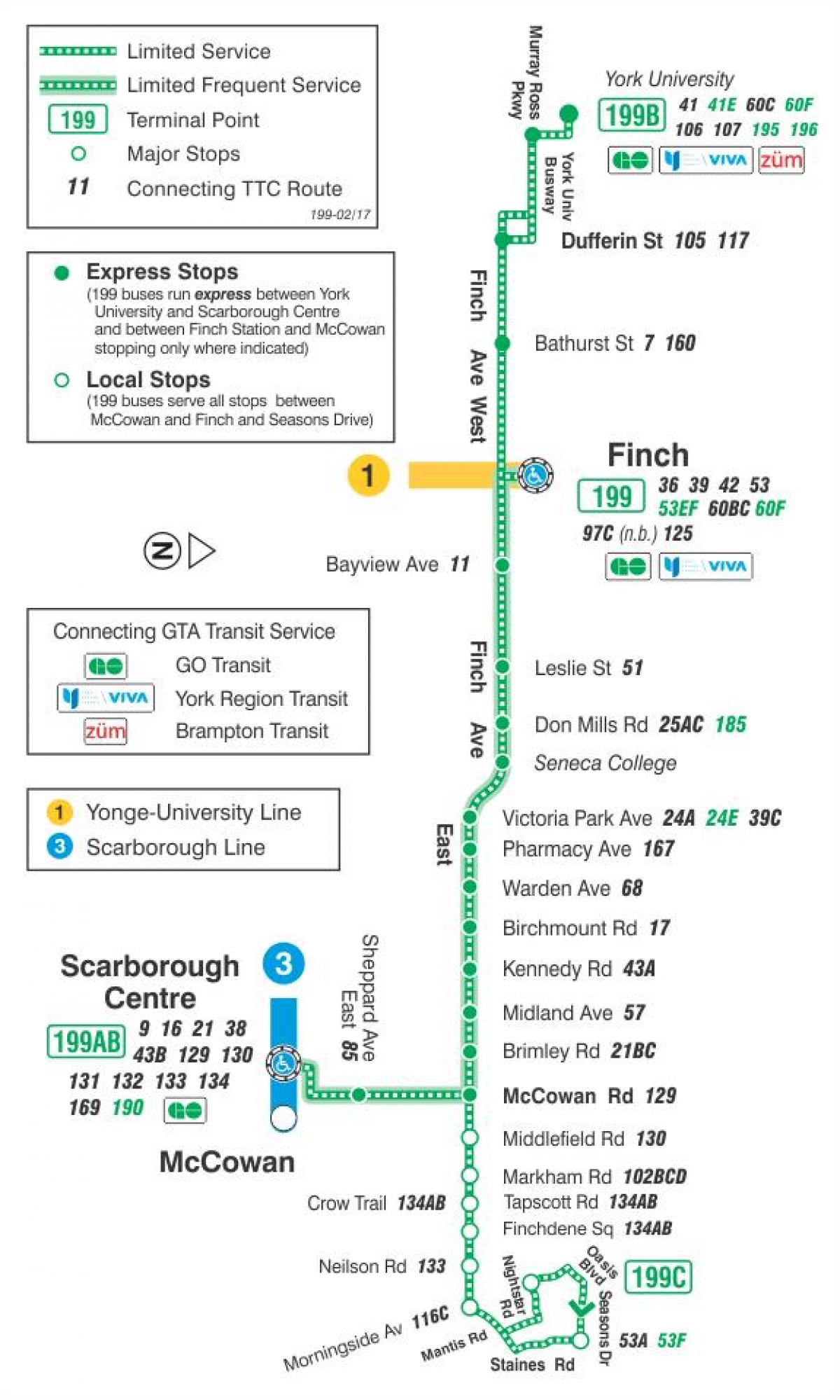 Peta METRO 199 Finch Roket bas laluan Toronto