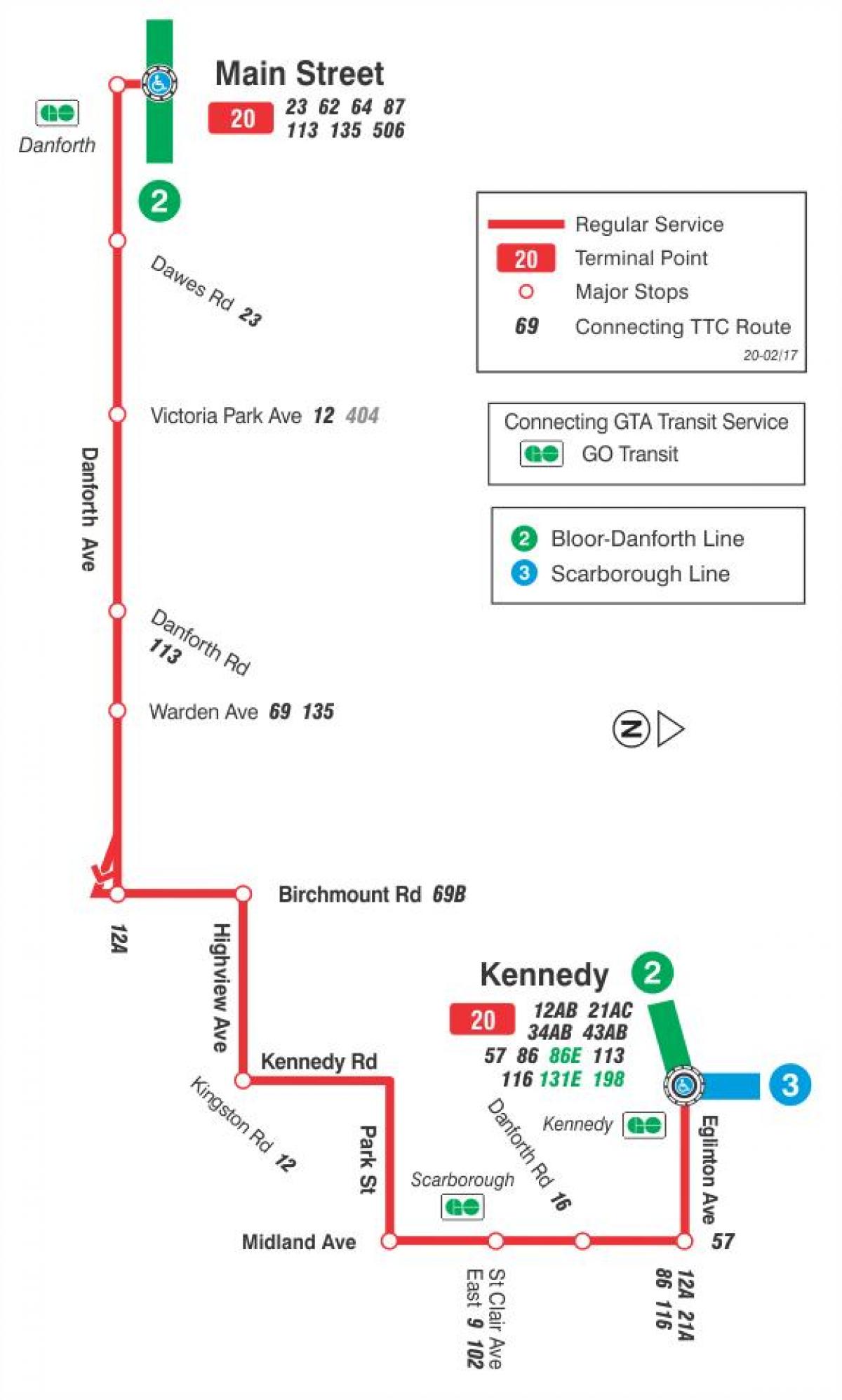 Peta METRO 20 Cliffside bas laluan Toronto