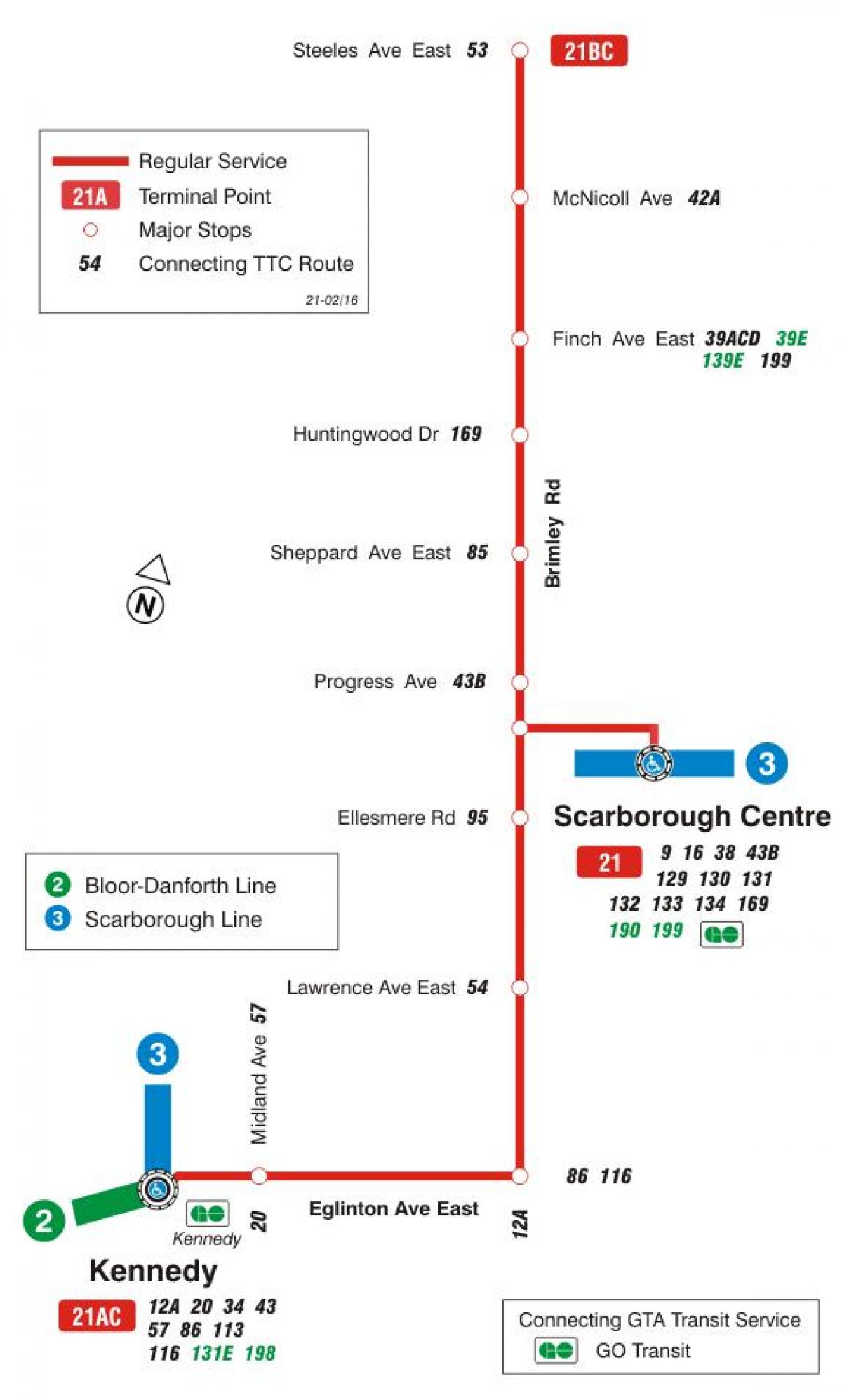 Peta METRO 21 Brimley bas laluan Toronto