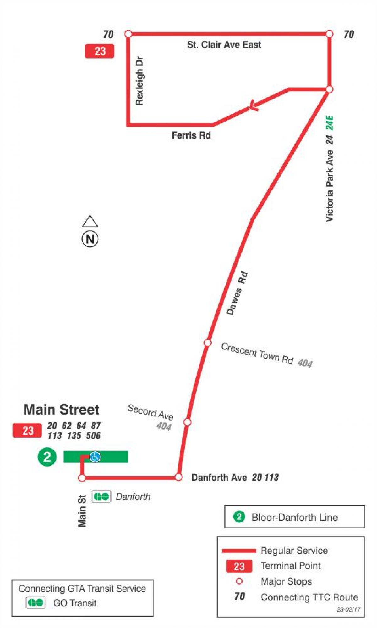 Peta METRO 23 Dawes bas laluan Toronto