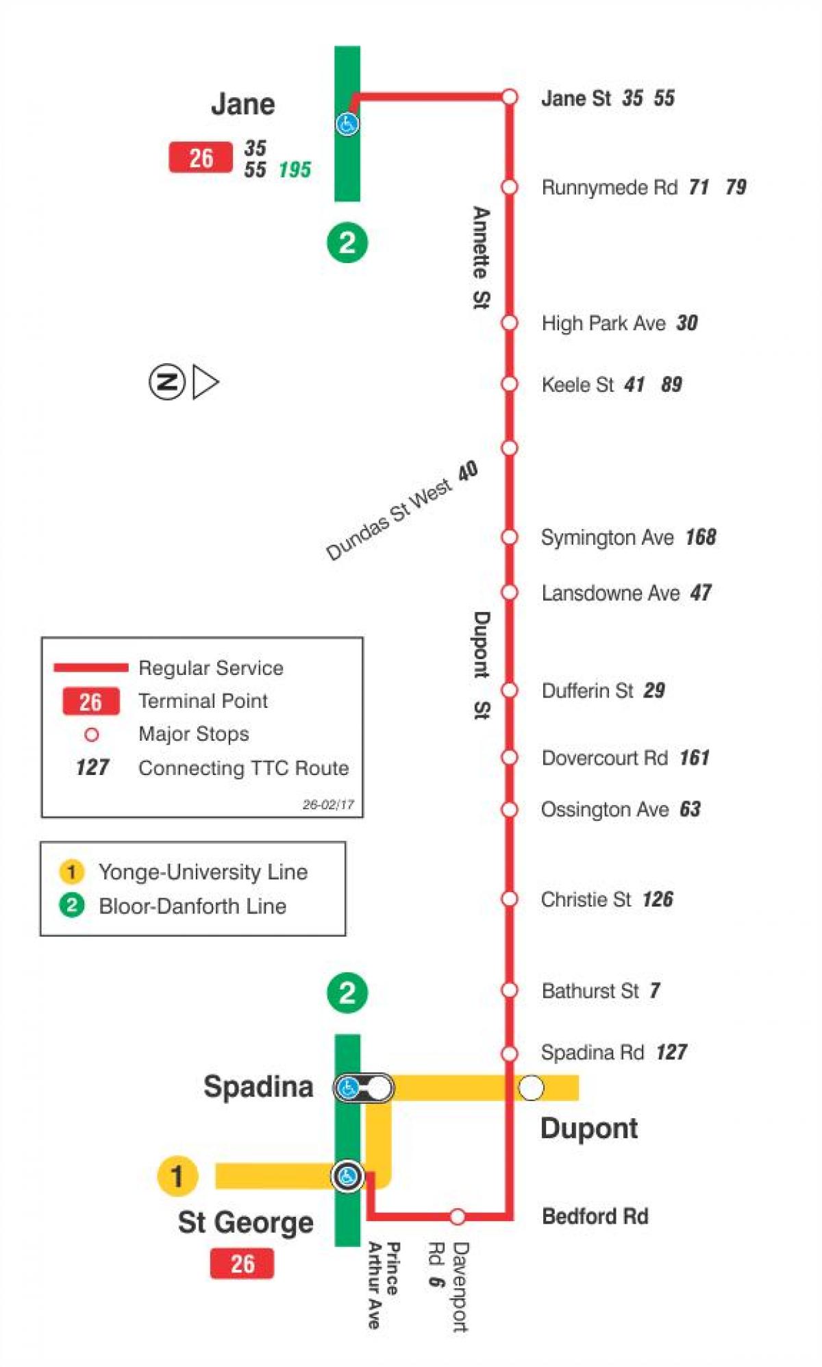 Peta METRO 26 Dupont bas laluan Toronto