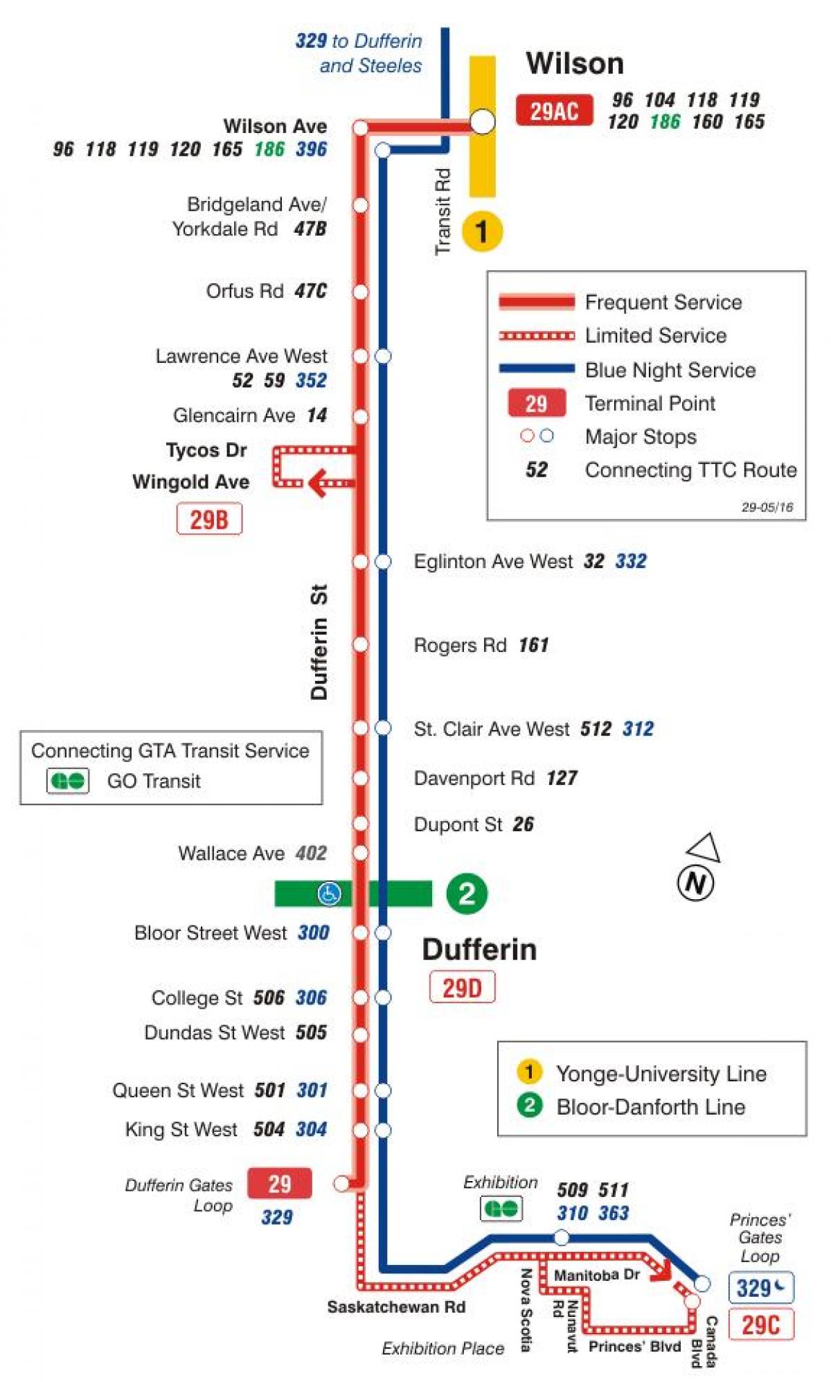 Peta METRO 29 Dufferin bas laluan Toronto