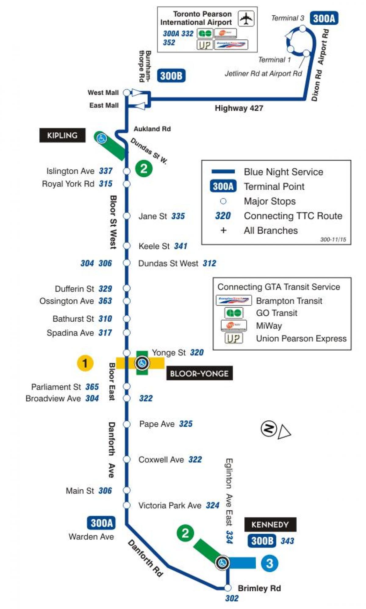 Peta METRO 300A Bloor-Danforth bas laluan Toronto