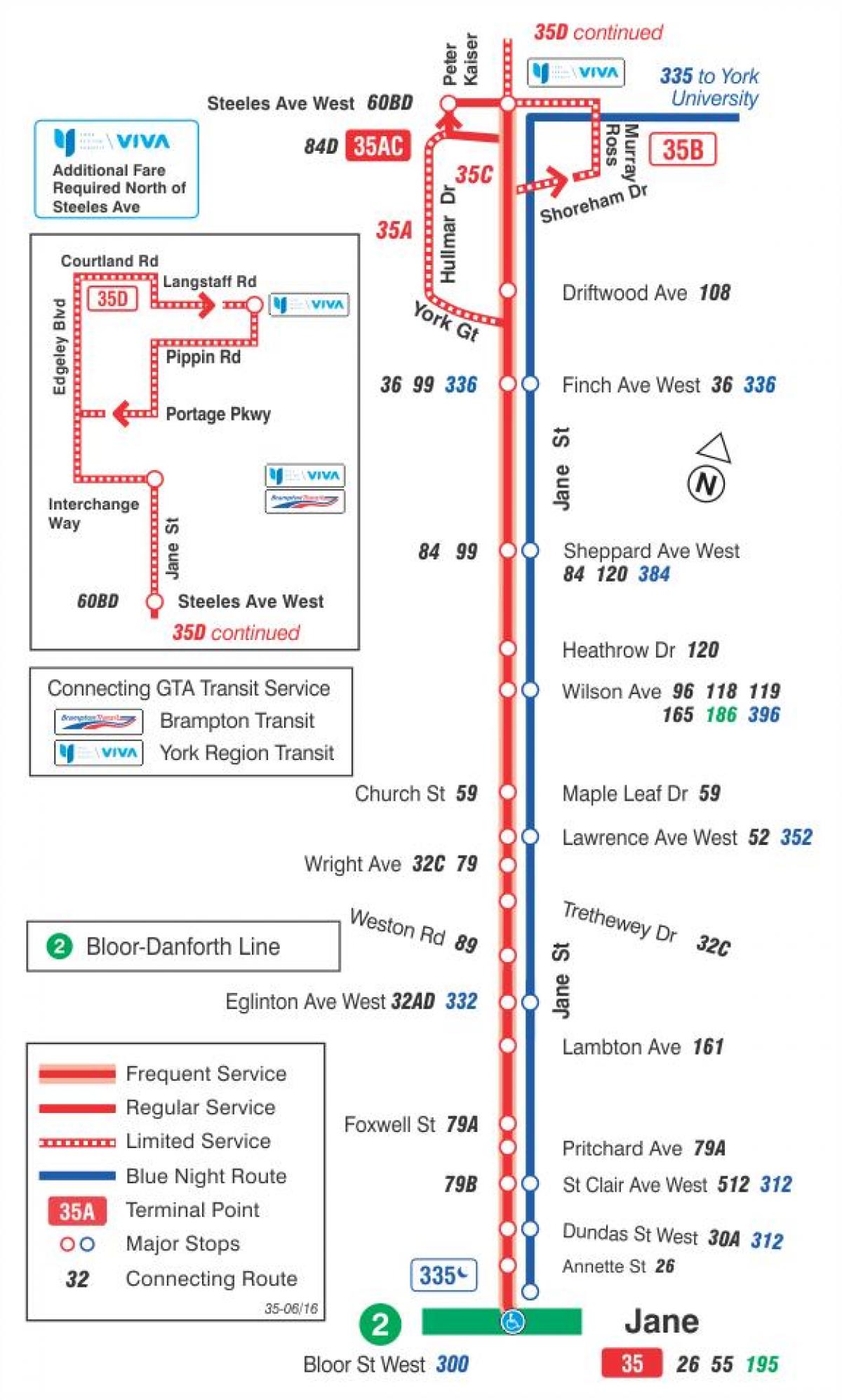 Peta METRO 35 Jane bas laluan Toronto