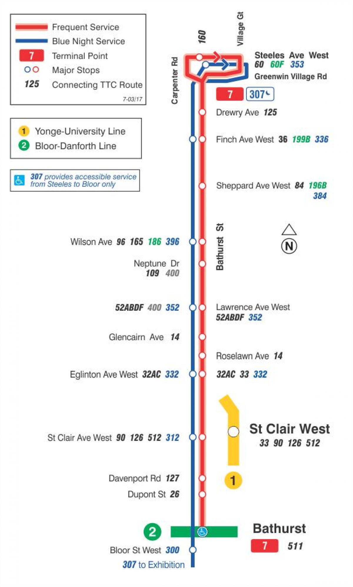 Peta METRO 7 Bathurst bas laluan Toronto