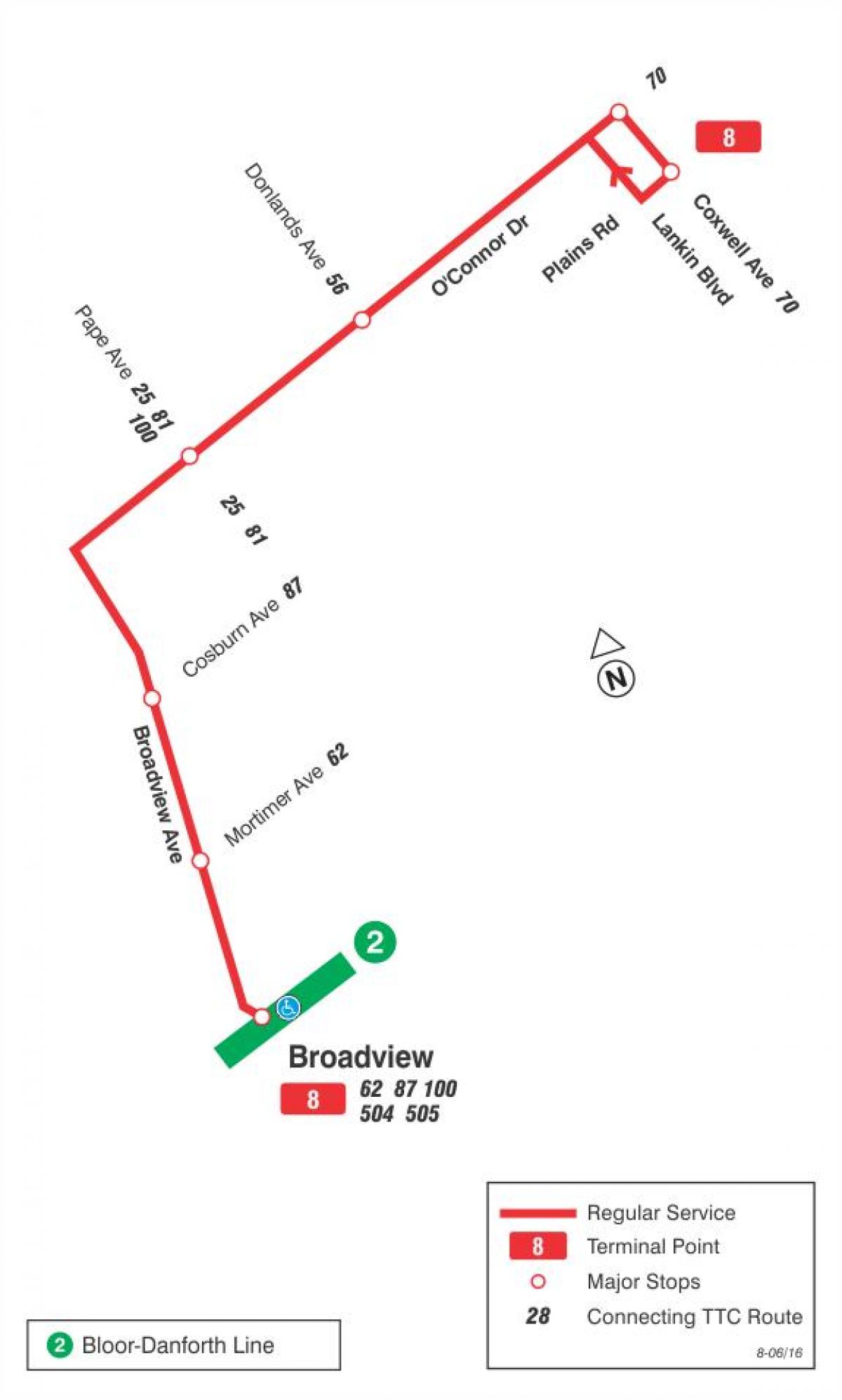 Peta METRO 8 Broadview bas laluan Toronto