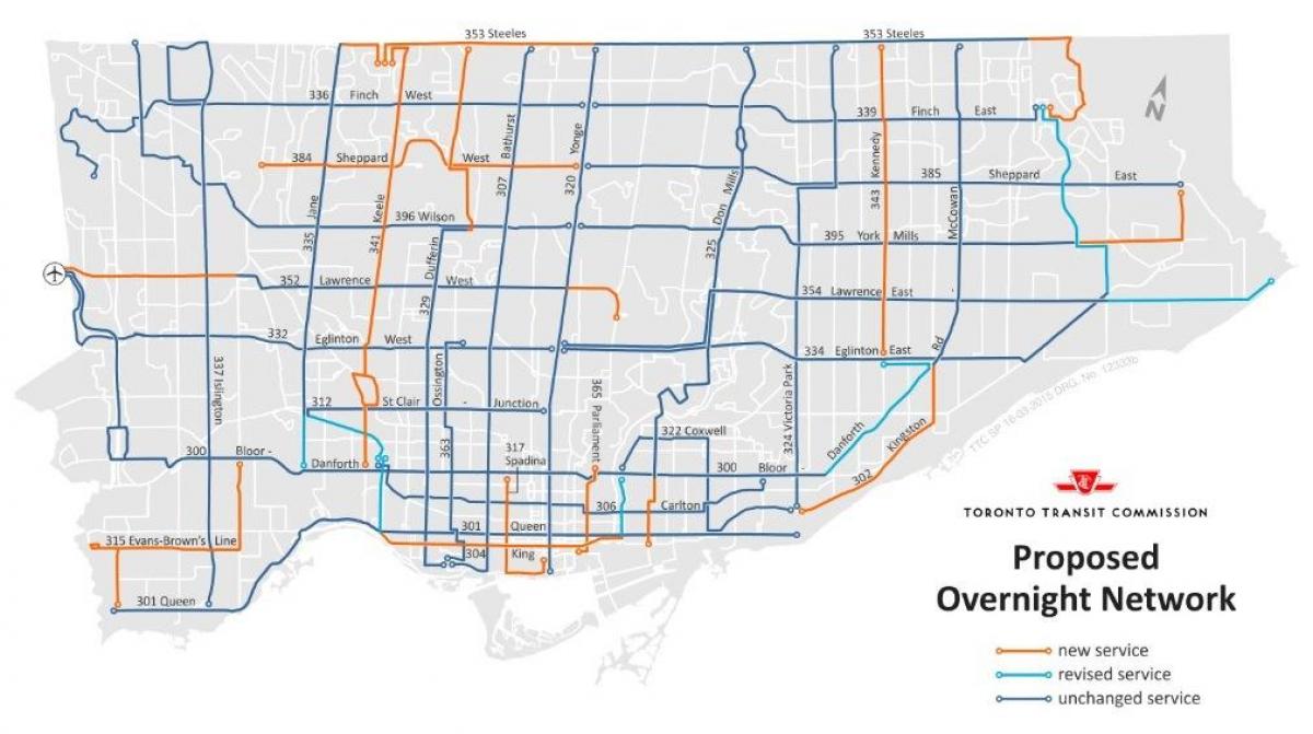 Peta METRO semalaman rangkaian Toronto