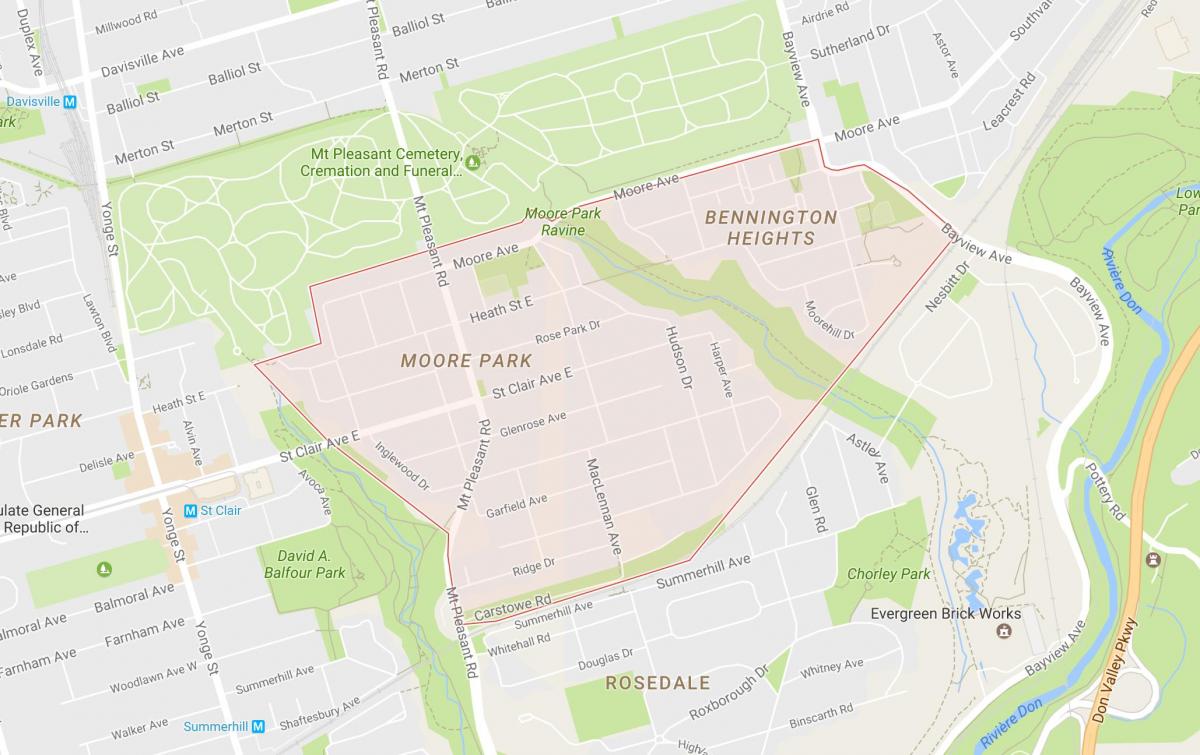 Peta Moore Park lingkungan Toronto