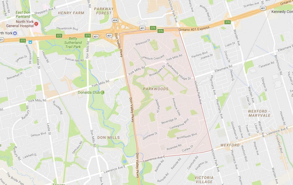 Peta Parkwoods kejiranan Toronto