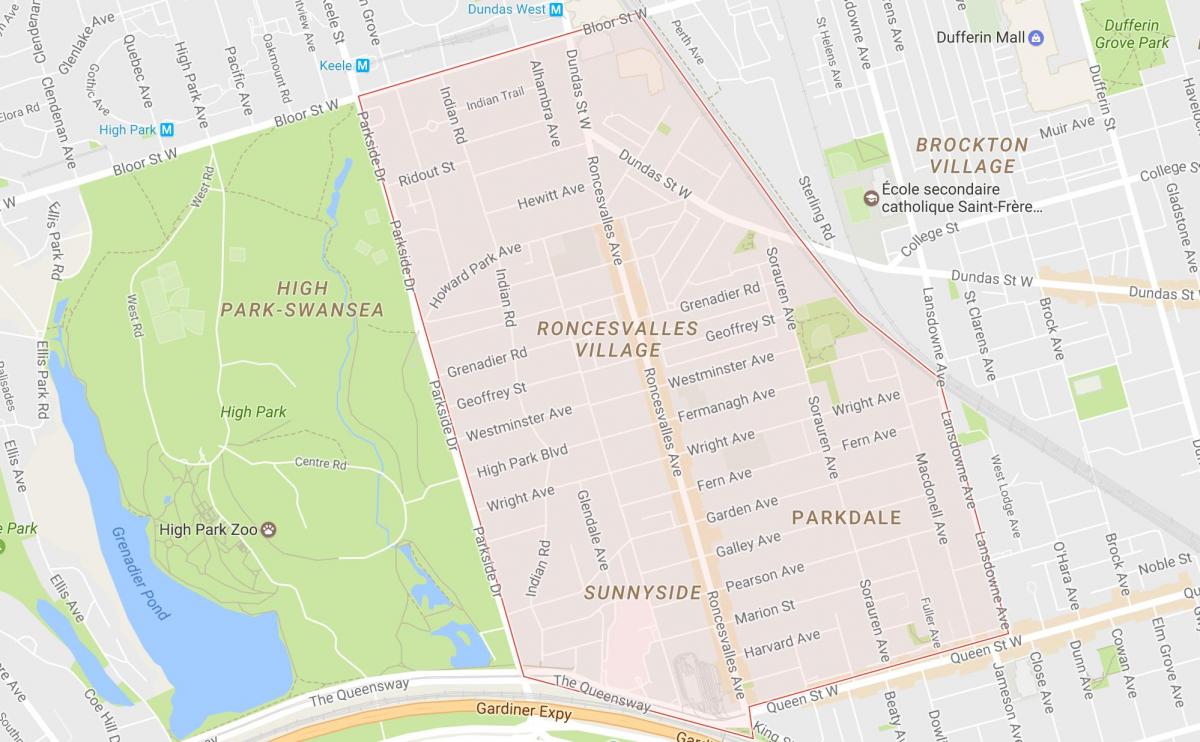 Peta Roncesvalles kejiranan Toronto