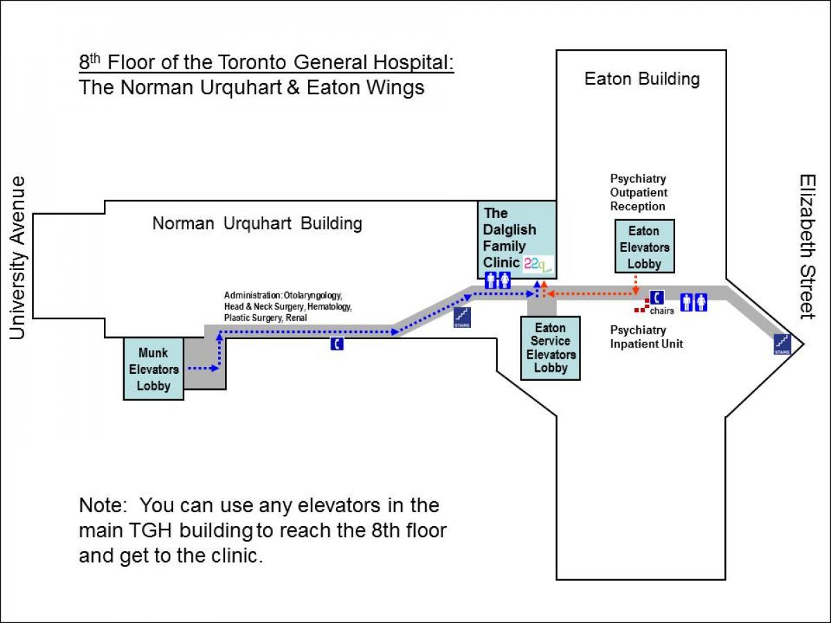 Peta rumah Sakit Umum 8 tingkat ke Toronto