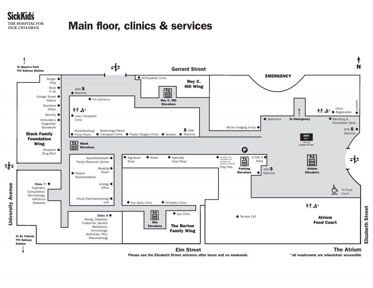 Peta rumah Sakit untuk anak-Anak yang Sakit Toronto lantai utama