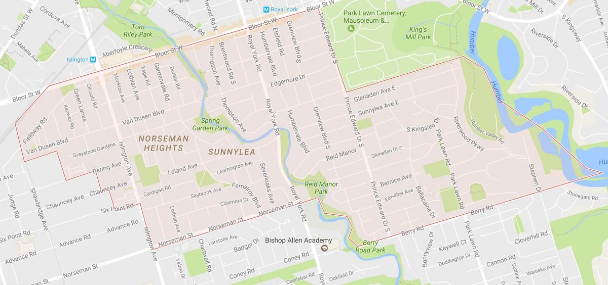 Peta Sunnylea kawasan kejiranan Toronto