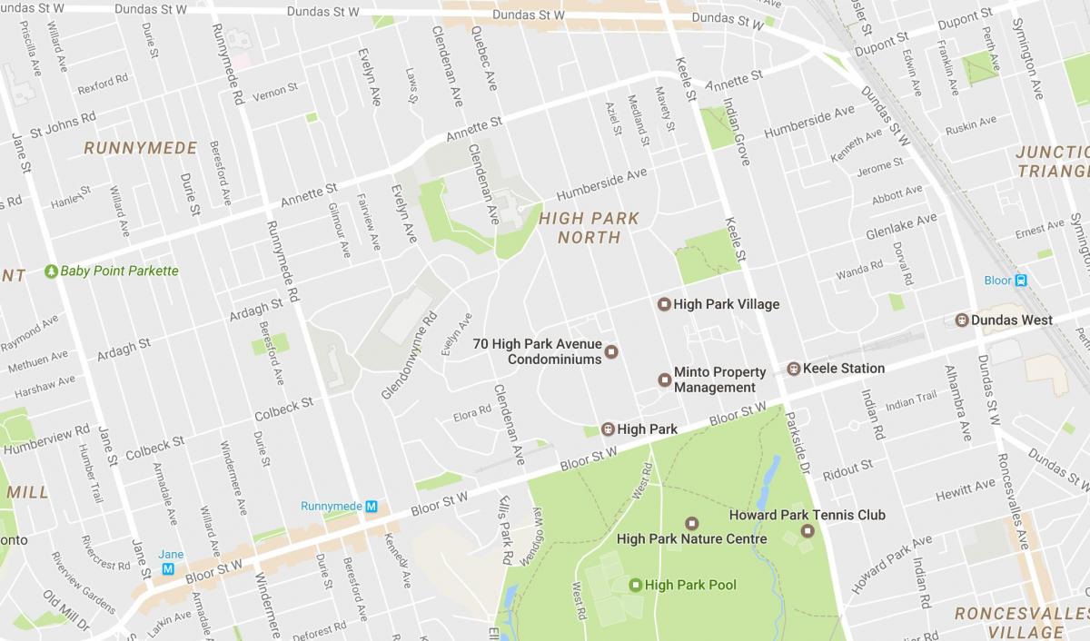 Peta Tinggi Park lingkungan Toronto