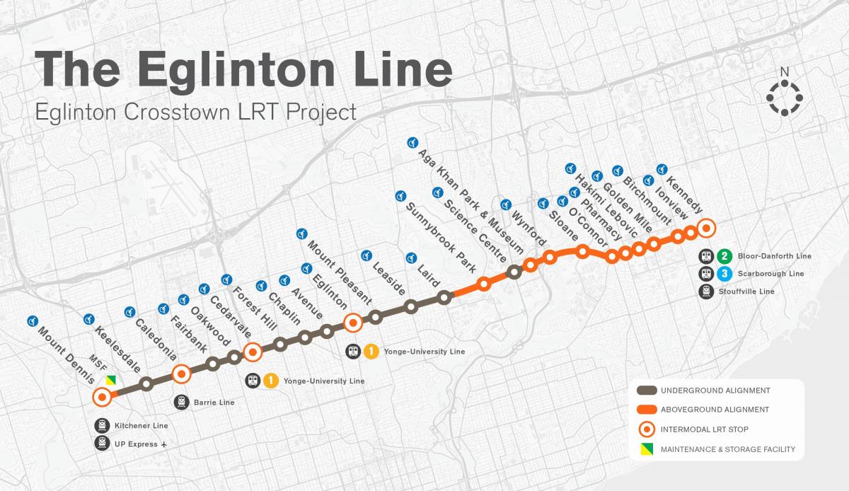 Peta Toronto kereta bawah tanah Eglinton garis projek
