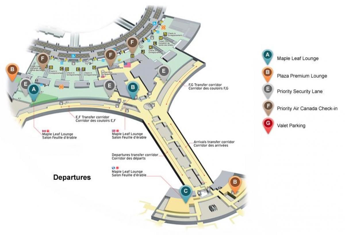 Peta Toronto Pearson international airport berlepas terminal