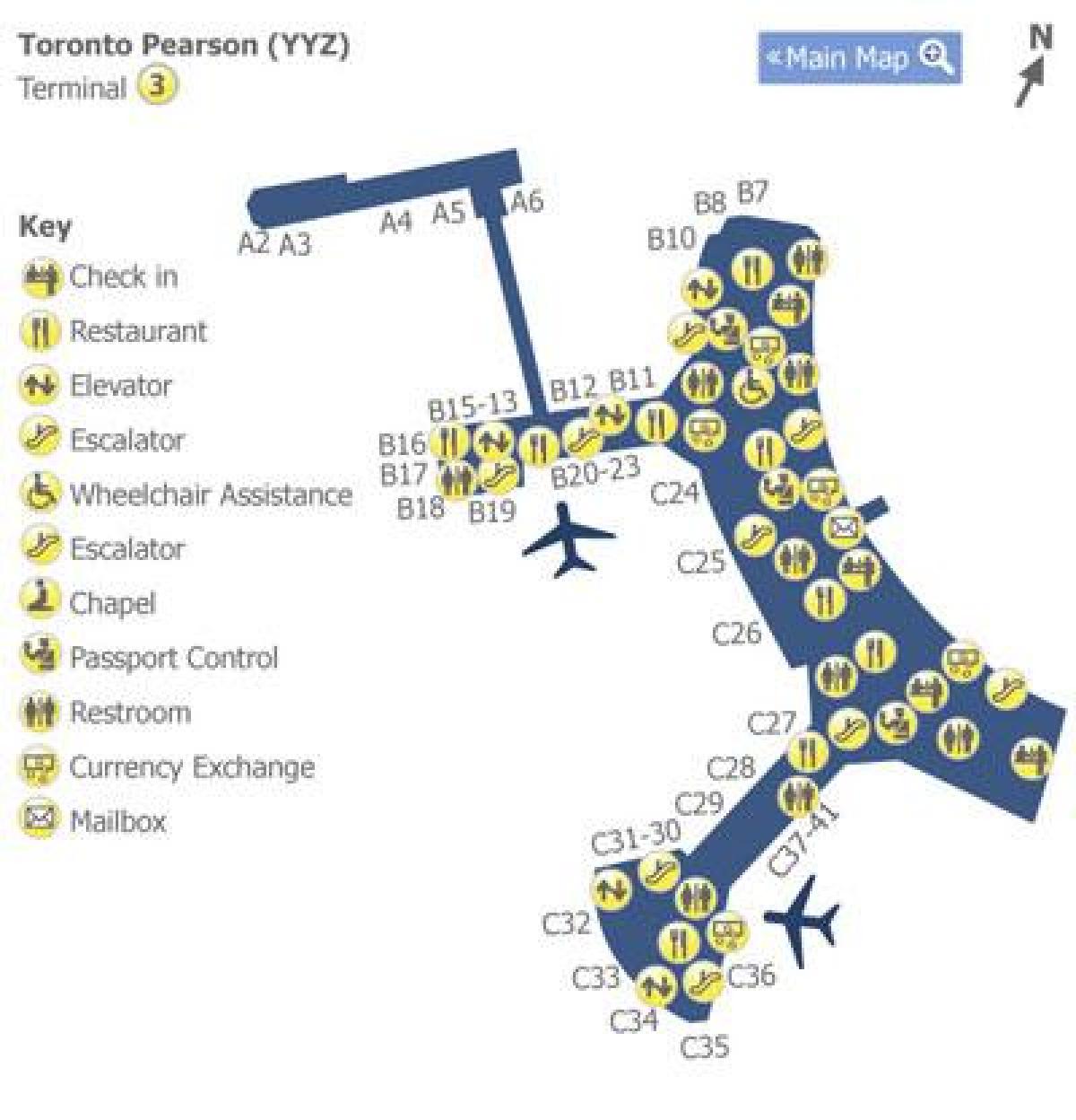 Peta Toronto Pearson terminal lapangan terbang 3