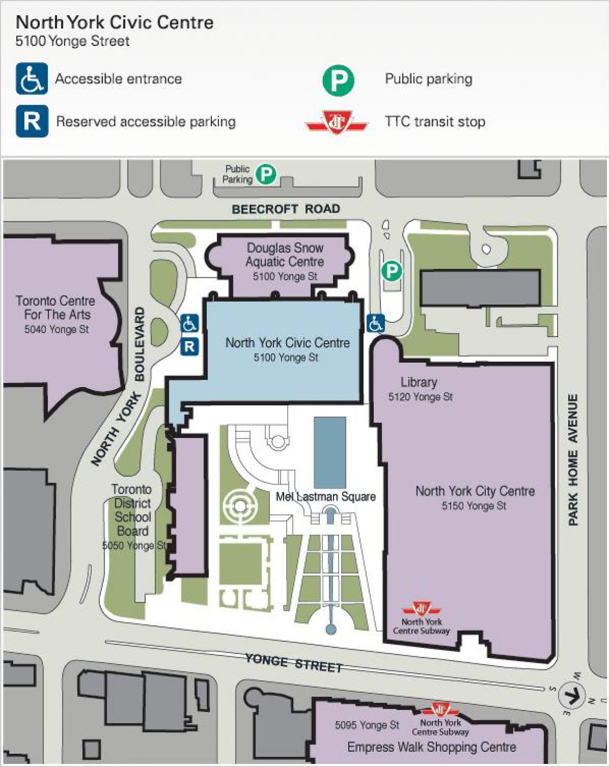 Peta Toronto Pusat untuk Seni tempat letak kereta