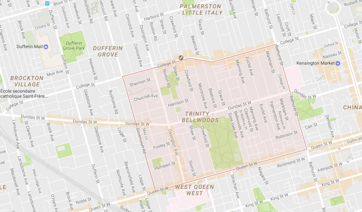 Peta Trinity–Bellwoods kejiranan Toronto