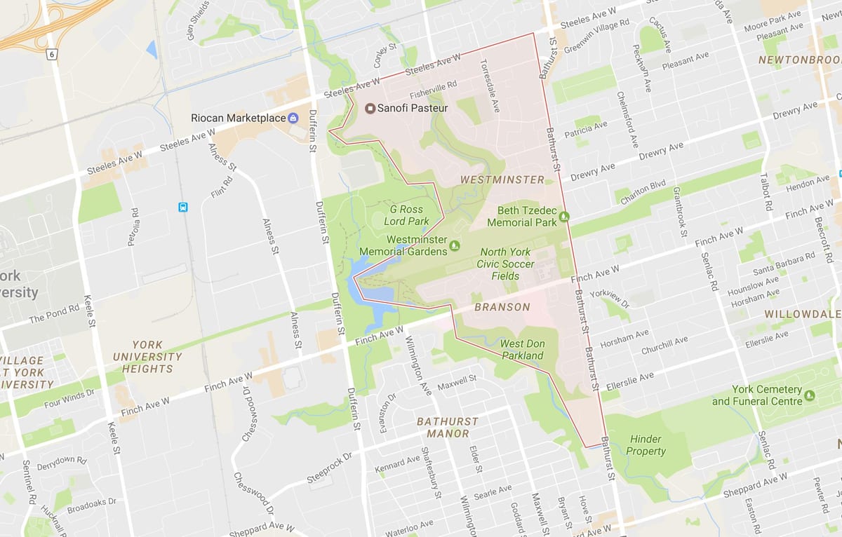Peta Westminster–Branson kejiranan Toronto