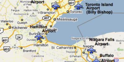 Peta lapangan Terbang terdekat Toronto