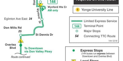 Peta METRO 144 Downtown / Tidak Lembah Express bas laluan Toronto