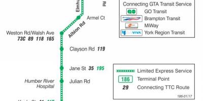 Peta METRO 186 Wilson Roket bas laluan Toronto