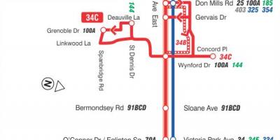 Peta METRO 34 Eglinton Timur bas laluan Toronto