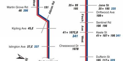 Peta METRO 36 Finch Barat bas laluan Toronto