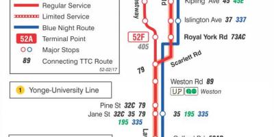 Peta METRO 52 Lawrence Barat bas laluan Toronto